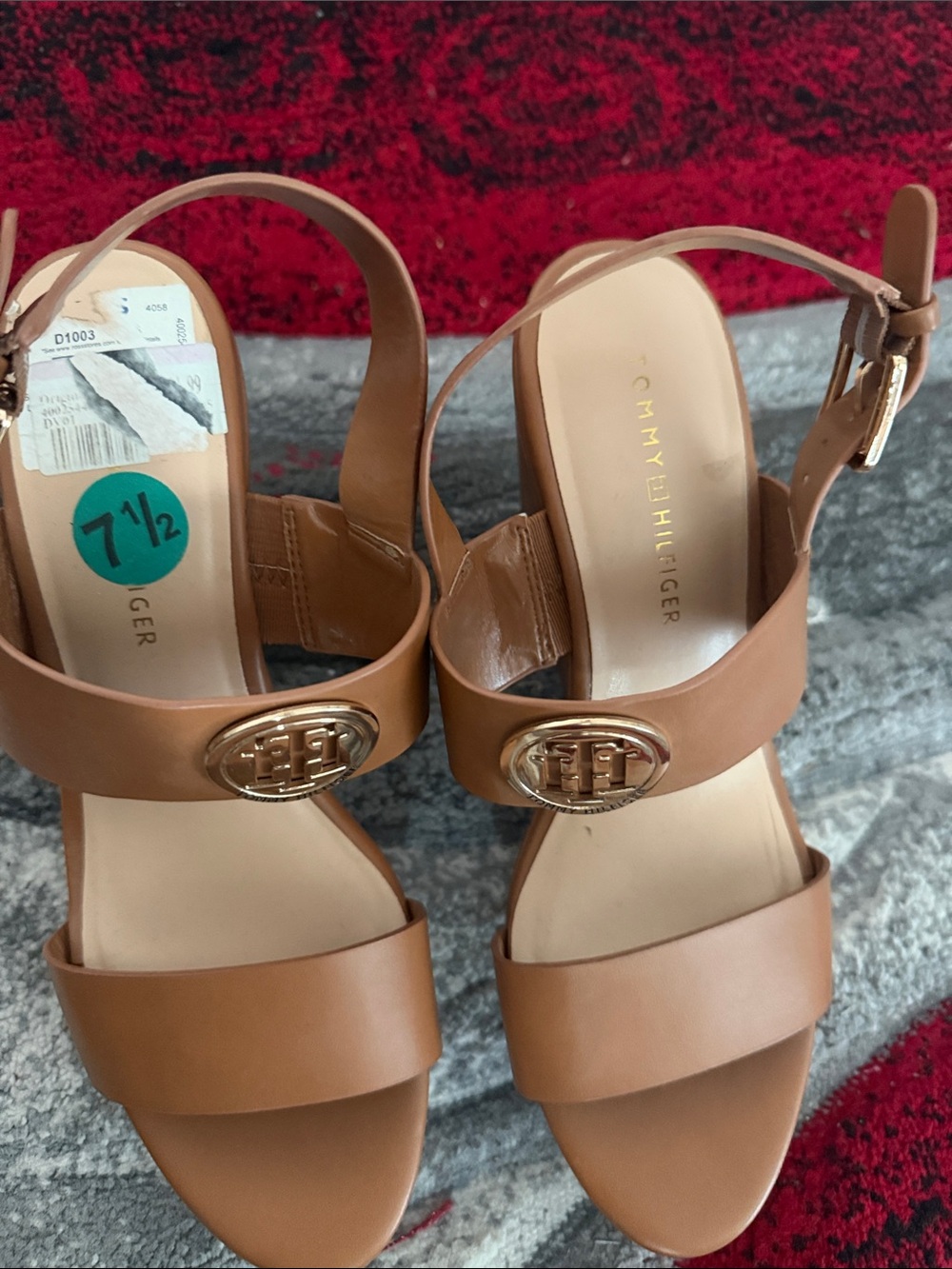 Tommy Hilfiger Brown Leather Logo Buckle Sandals